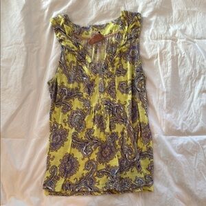 Yellow Ruffled Tie Front Sleeveless Blouse